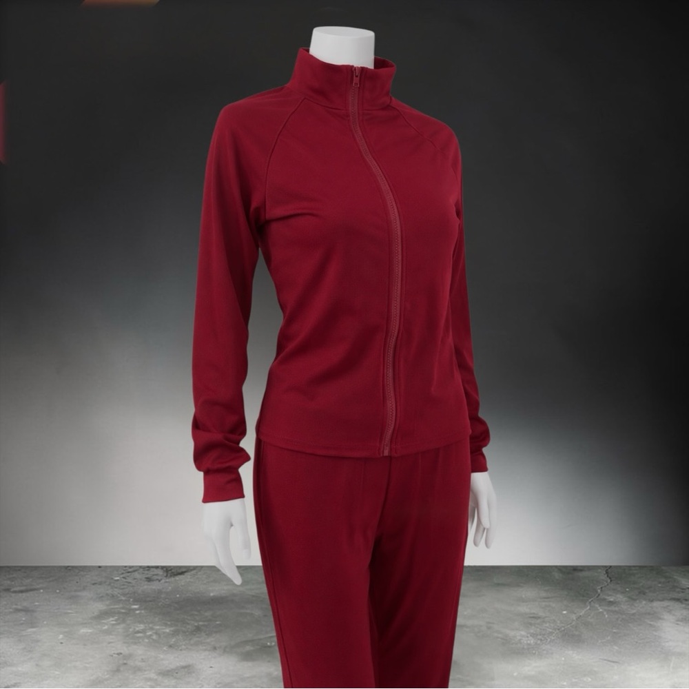 New Women's Zip-Front Track Jacket & Pants Set - Burgundy - Picture 8 of 13